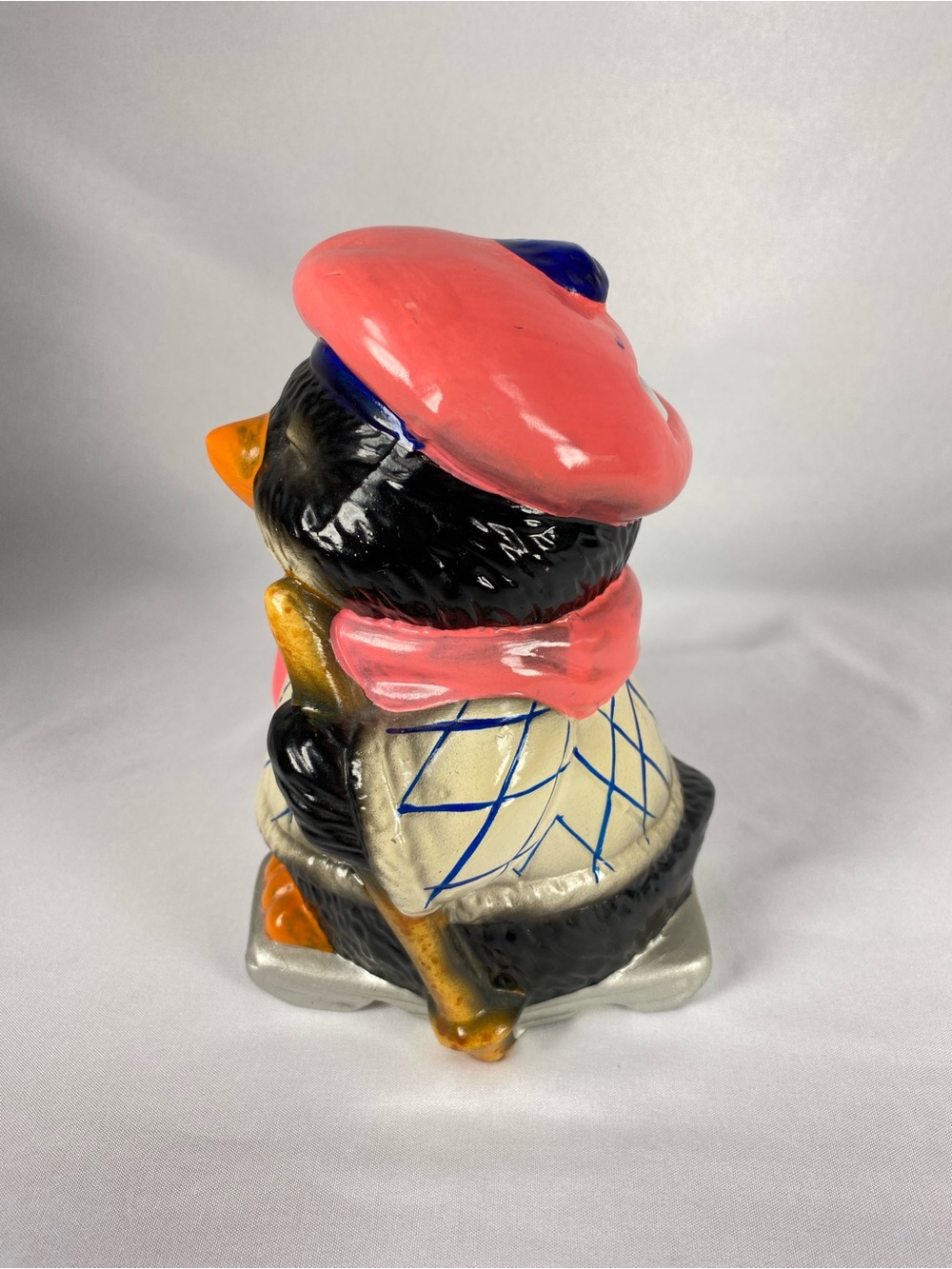 Vintage Ceramic Penguin Coin Bank Pink Scarf Skis Taiwan Christmas Winter Decor - Picture 4 of 7
